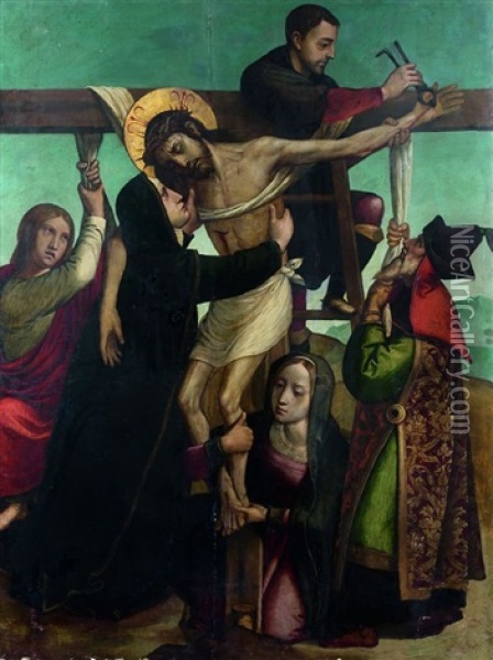Descente De Croix Oil Painting - Antonio De Comontes