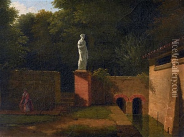 Statue Pres D'un Lavoir Et L'abreuvoir (pair) Oil Painting - Jean Victor Bertin