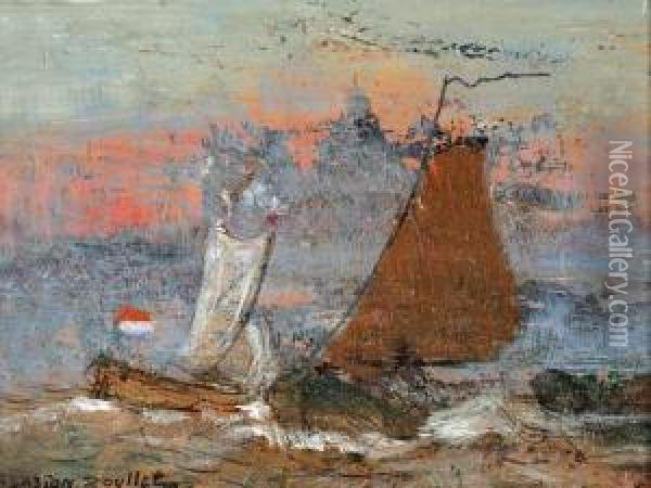 Bateau De Peche En Hollande Oil Painting - Gaston-Marie-Anatole Roullet