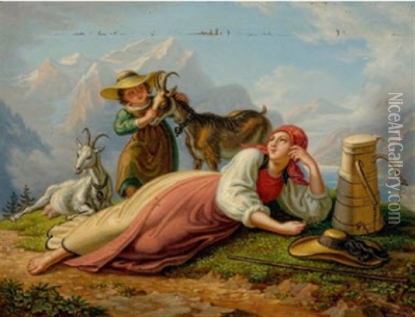 Szene Im Oberhaslital Oil Painting - Ludwig (Georg L.) Vogel