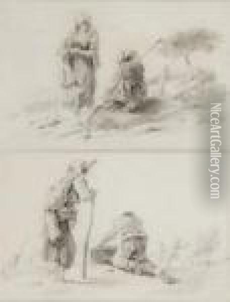 Deux Paysannes Se Reposant Oil Painting - Jean-Baptiste Pillement