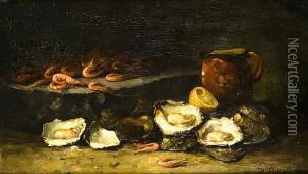 Huitres Et Crevettes Oil Painting - Hubert Bellis