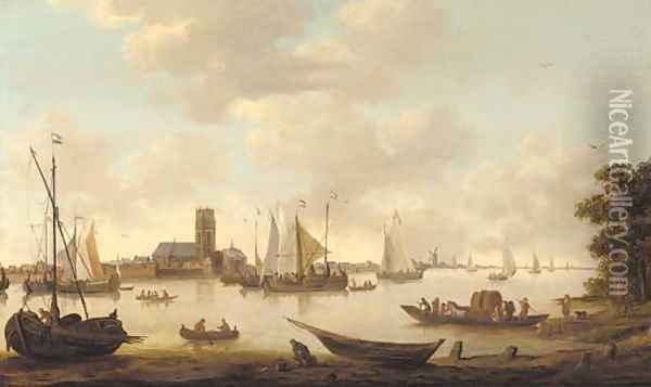 View of Dordrecht from the river Maas Oil Painting - Hendrik De Meyer