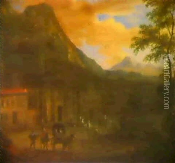Gebirgige Landschaft Mit Einem Dorf Und Reisenden Oil Painting - Adriaen Frans Boudewyns the Elder