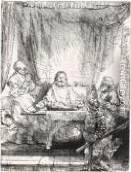 Christ At Emmaus: Large Plate (b., Holl.87; H.282; Bb.54-h) Oil Painting - Rembrandt Van Rijn