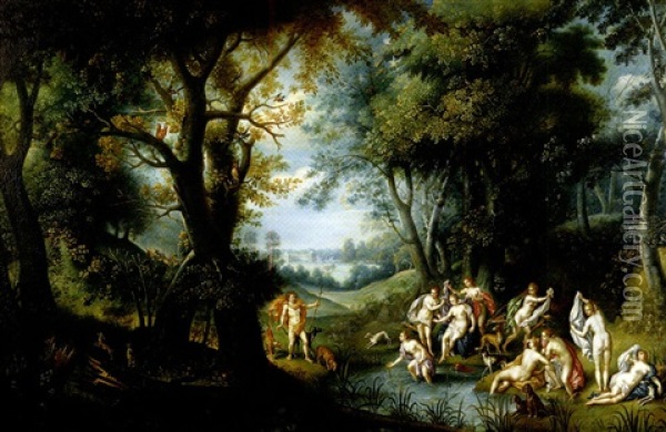 Diana And Acteon In A Wooded Landscape Oil Painting - Hendrik van Balen the Elder