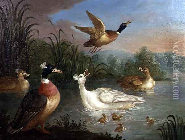 Ducks on a River Landscape Oil Painting - Marmaduke Craddock