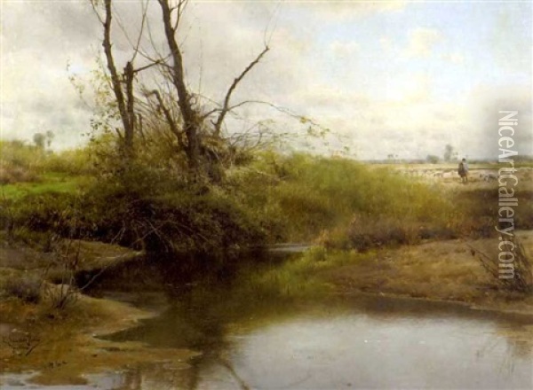 A Quiet Stream Oil Painting - Emilio Sanchez-Perrier