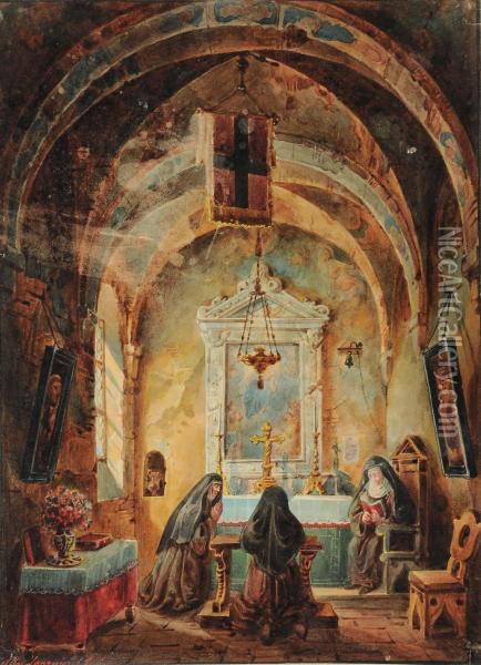 Suore In Preghiera Oil Painting - Alessandro Sanquirico