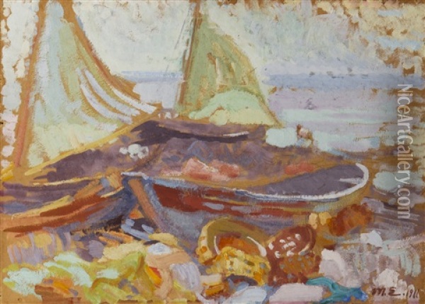 Boats On The Shore Oil Painting - Magnus Enckell