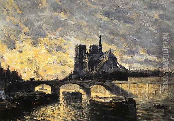 View Of Notre Dame Oil Painting - Frank Myers Boggs