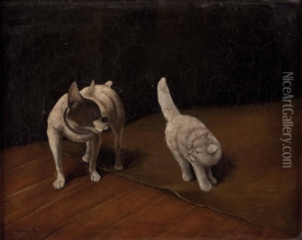 Katz Und Hund Oil Painting - Arthur Heyer