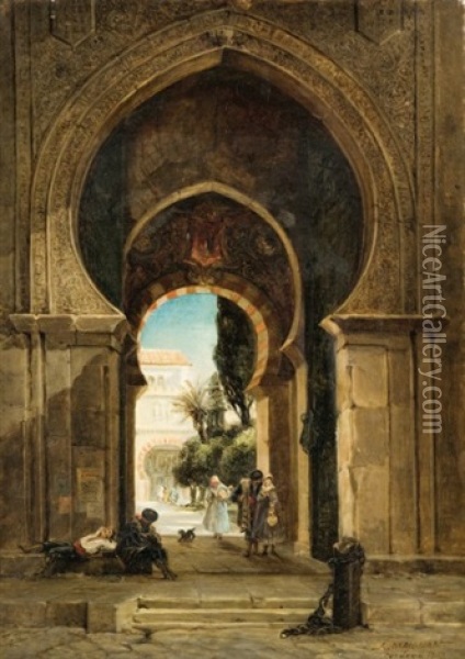 L'entree De La Grande Mosquee, Cordoue Oil Painting - Albert (Pierre Rene) Maignan