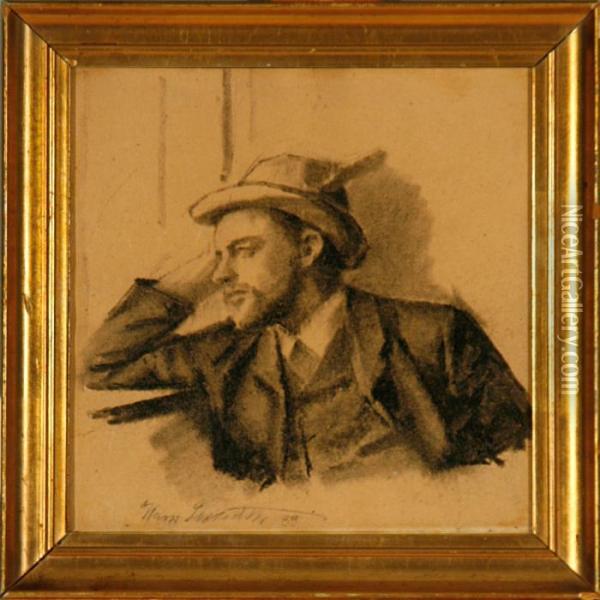 Portrait Of The Danishpainter Johannes Wilhjelm Oil Painting - Hans Ludvig Smidth