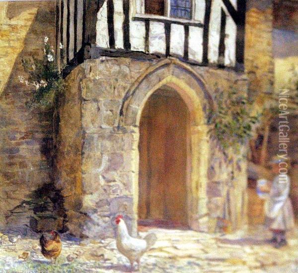 Feeding The Hens Oil Painting - Jessie MacGregor