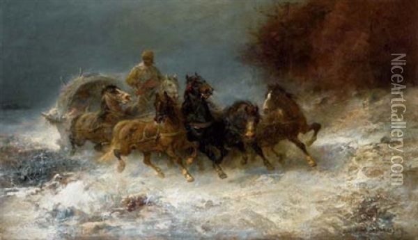 Pferdekutsche Im Winter Oil Painting - Adolf Schreyer