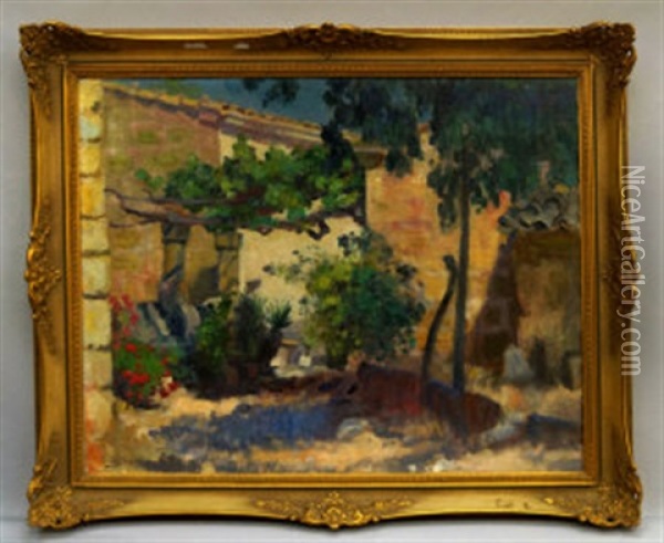 Farmhouses And A Garden Oil Painting - Gonzalo Bilbao Martinez