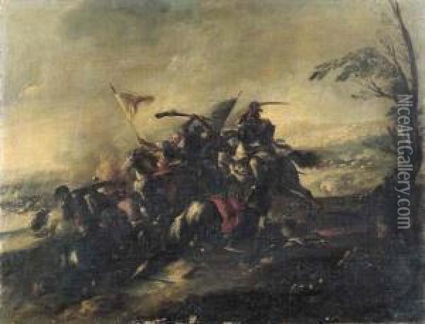 Battaglia Tra Turchi E Cristiani Oil Painting - Guglielmo Cortese Il Borgognone