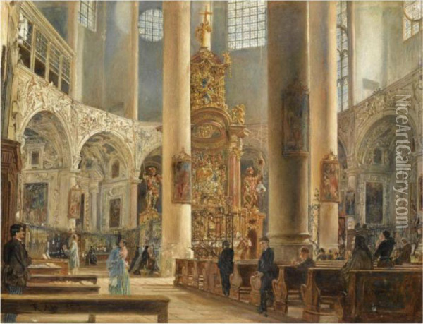Inneres Der Franziskanerkirche Zu Salzburg (interior Of The Franciscan Church, Salzburg) Oil Painting - Rudolf Ritter von Alt