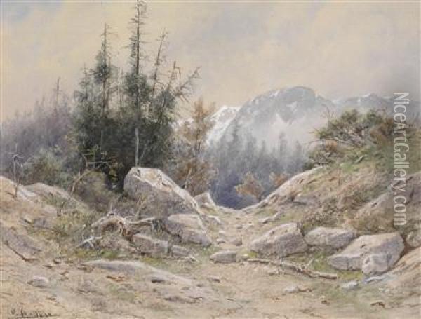 A Mountainrange And Debris Oil Painting - Vincenz Hawlicek