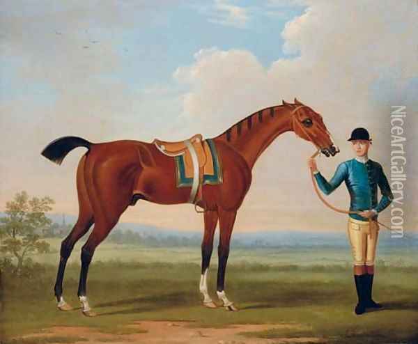 Flying Childers held by a groom in an extensive landscape Oil Painting - Thomas Spencer