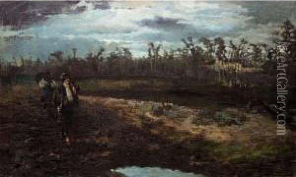 Travellers Crossing A Marsh Oil Painting - Stefano Bersani