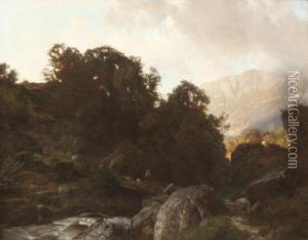 Landschaft In Der Schweiz Oil Painting - Johann Gottfried Steffan