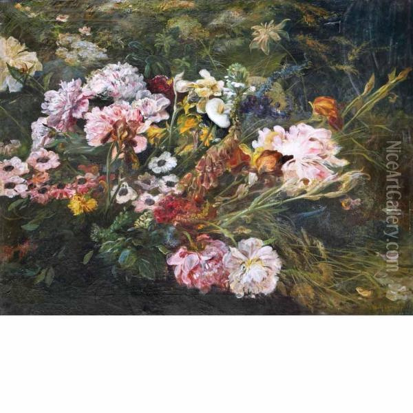 Garden In Bloom Oil Painting - Henri-Arthur Bonnefoy
