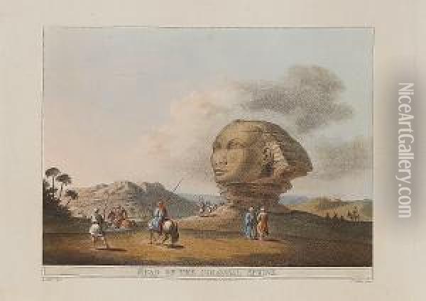 Views In Egypt: Head Of The 
Colossal Sphinx; Egyptian Girls Dancing; Sepulchres Of Arabian Saints Oil Painting - Luigi Mayer