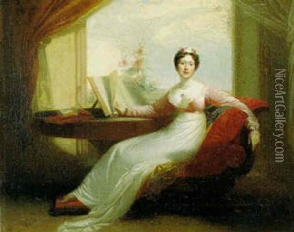 Konigin Hortense An Einem Bibliothekstisch Sitzend Oil Painting -  Romany (Adele Romanee)