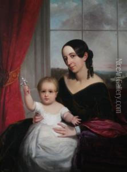 Portrait Of Mother And Child With Silver Rattle Oil Painting - William Page