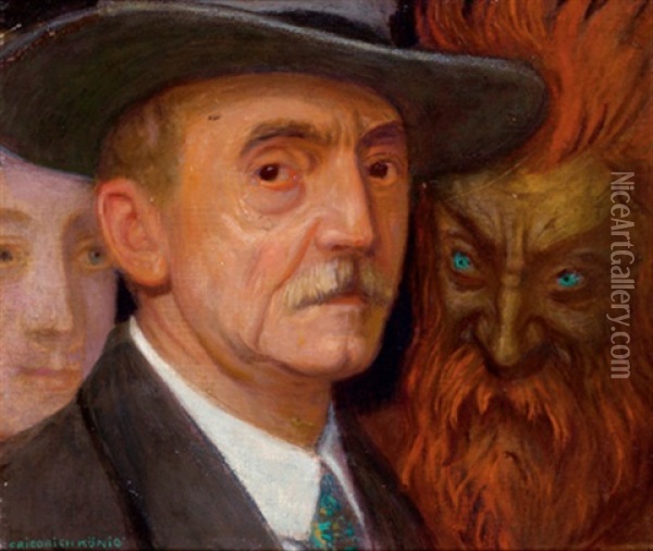 Drei Kopfe (zwei Kopfe Mit Selbstbildnis?) Oil Painting - Friedrich Koenig