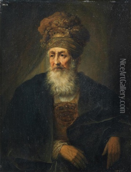Portrait Of An Elderly Rabbi Oil Painting - Christian Wilhelm Ernst Dietrich