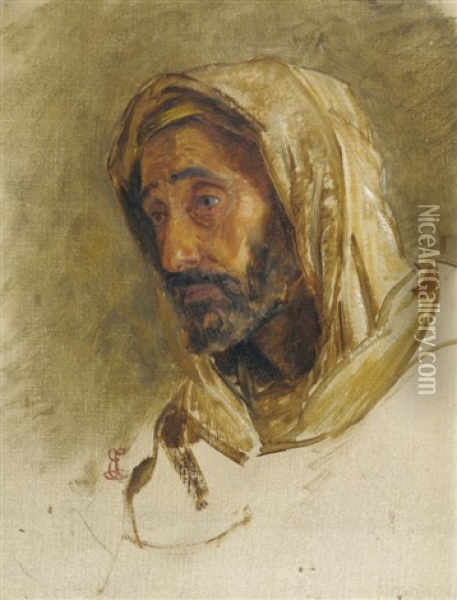 Study Of A Bearded Arab Gentlemn Oil Painting - Edwin Long