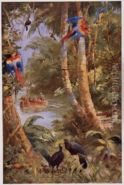 Raleighs Men on the Orinoco Oil Painting - Harry Hamilton Johnston