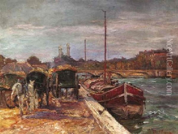 Am Ufer Der Seine In Paris Oil Painting - Paul Lecomte