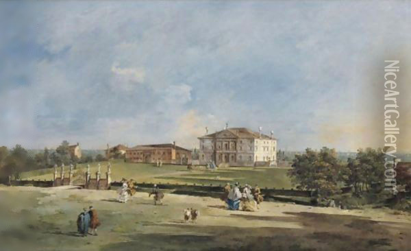 View Of The Villa Loredan At Paese Oil Painting - Francesco Guardi