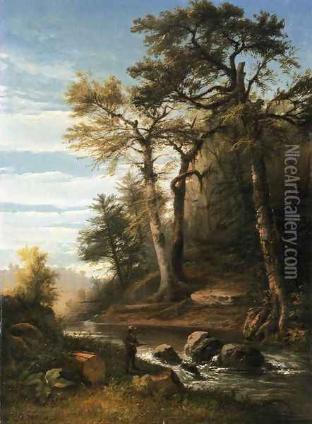 Fisherman by a Stream Oil Painting - John Williamson