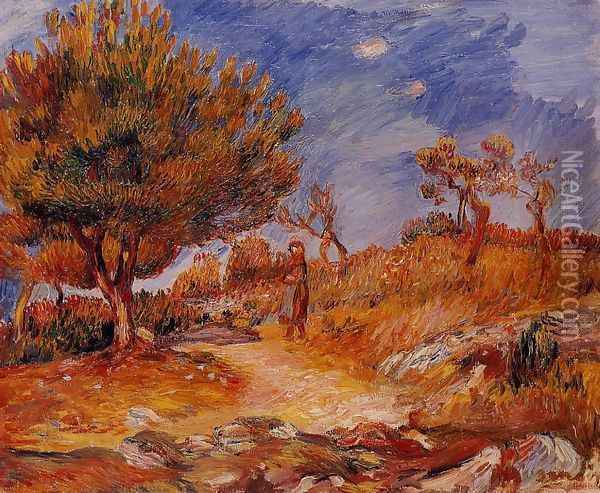 Landscape Woman Under A Tree Oil Painting - Pierre Auguste Renoir