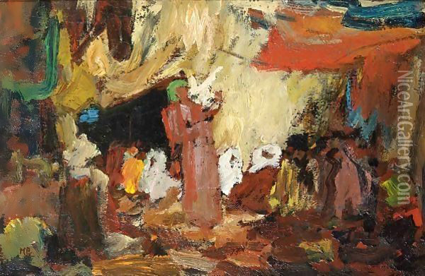 An Oriental Market Oil Painting - Marius Bauer