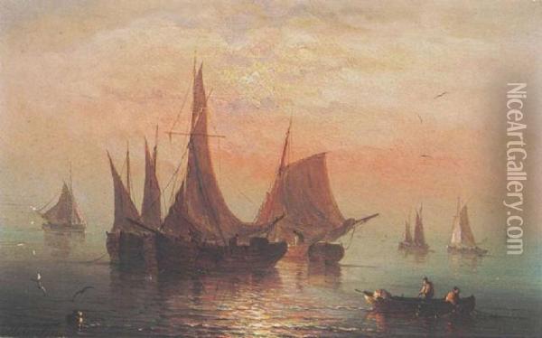 Shipping In A Calm Oil Painting - Herminie Gudin