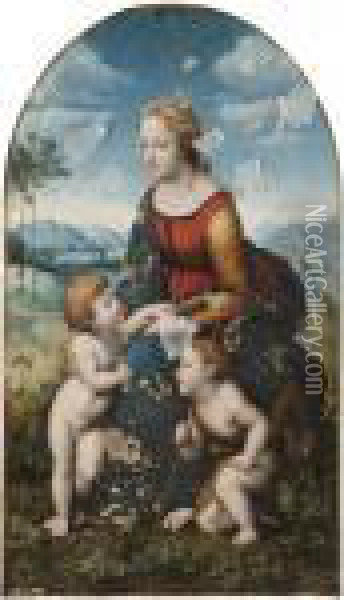 The Madonna And Child In A Landscape ('
La Belle Jardiniere
') Oil Painting - Raphael (Raffaello Sanzio of Urbino)