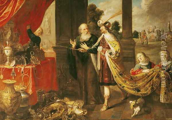 Ahasuerus Showing his Treasure to Mordecai Oil Painting - Claude Vignon