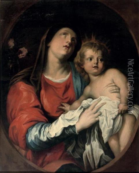 The Virgin And Child, In A Painted Oval Oil Painting - Sir Anthony Van Dyck