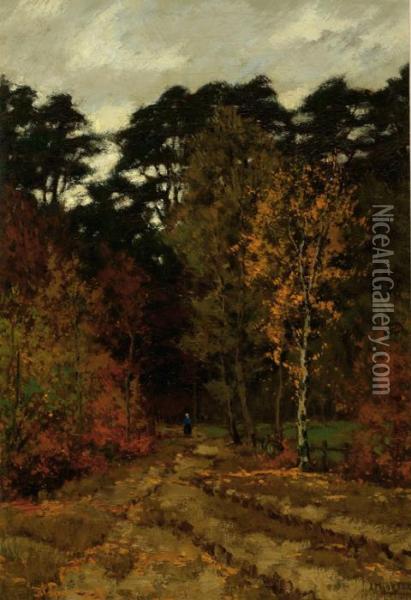 A Woman On A Forest Road Oil Painting - Arnold Marc Gorter