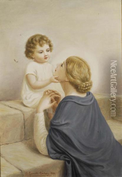Bambin Gesu Con La Vergine In Preghiera Oil Painting - A. Gainotti