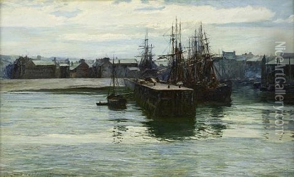 A Busy Harbour (wicklow?) Oil Painting - Colin Hunter