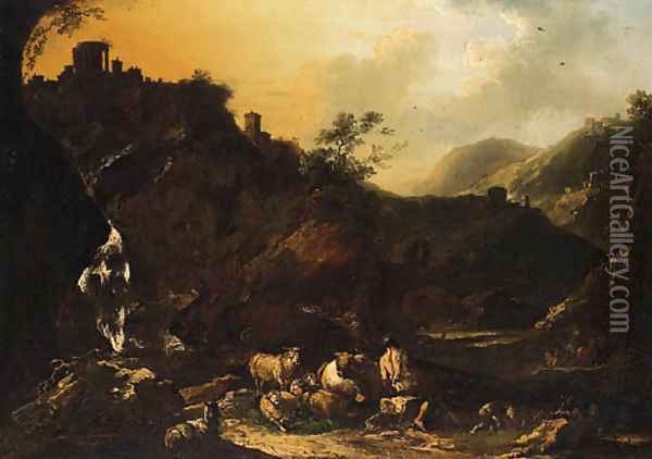 Italianate Landscapes with Drovers, Cattle and Sheep Oil Painting - Philipp Peter Roos