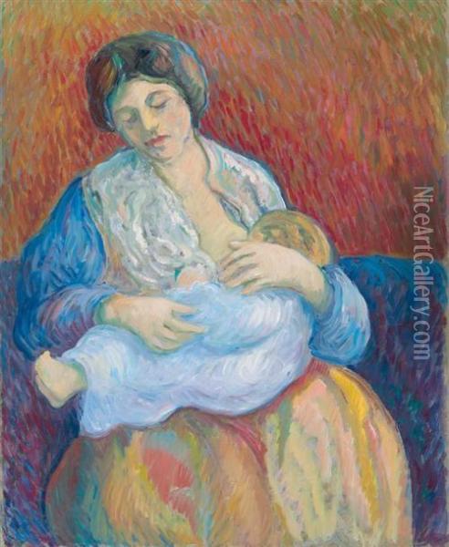 Mother And Child. Oil Painting - Nicolas Tarkhoff
