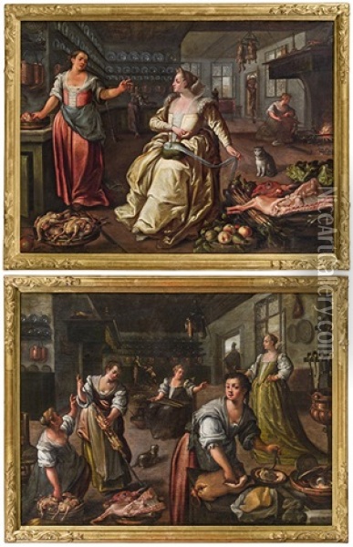 Kitchen Scenes (a Pair) Oil Painting - Dirck De Vries